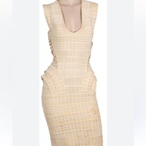A0046 Jennifer Lopez Bandage Herve Ledger inspired Elegant Cream Dress NWOT